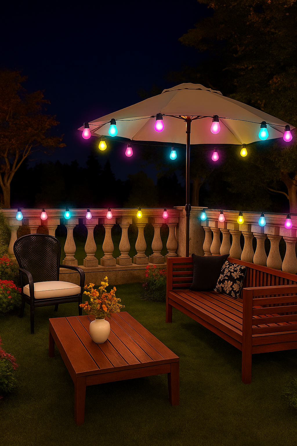 RGB Lichtsnoer Buiten – 10 Meter – 15 Smart LED Lampen – Multicolor & App-bediening – IP65 Weersbestendig