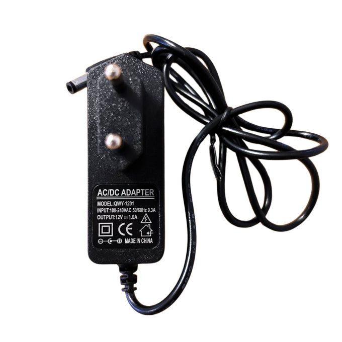 Zwarte AC adapter / lader met EU-stekker, 12V en 1A output, EvuraGoods