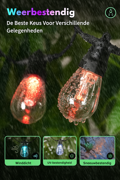 RGB Lichtsnoer Buiten – 10 Meter – 15 Smart LED Lampen – Multicolor & App-bediening – IP65 Weersbestendig