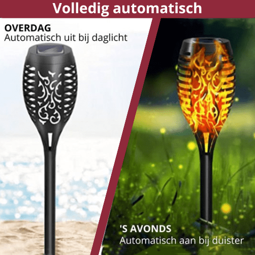 Solar Tuinfakkel Vlam – Set van 2 – Zonne-energie - Evura Goods