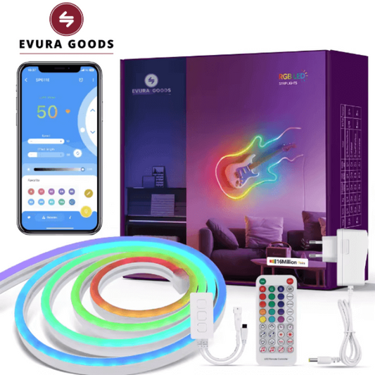 RGBIC neon led strip 5 meter, afstandsbediening, app, waterdicht, dimbaar, slimme verlichting Evura Goods