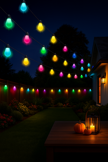 RGB Lichtsnoer Buiten – 10 Meter – 15 Smart LED Lampen – Multicolor & App-bediening – IP65 Weersbestendig