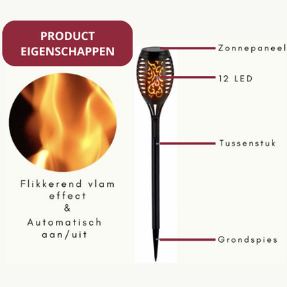 Solar Tuinfakkel Vlam – Set van 2 – Zonne-energie - Evura Goods