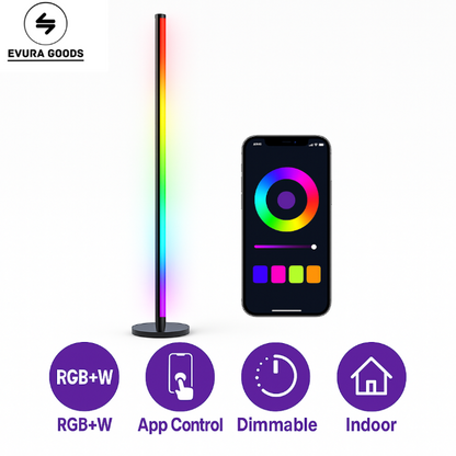 Slimme LED hoeklamp bediening met app: kleurkeuze, dimmen, wifi. Warm wit licht en RGB beschikbaar.