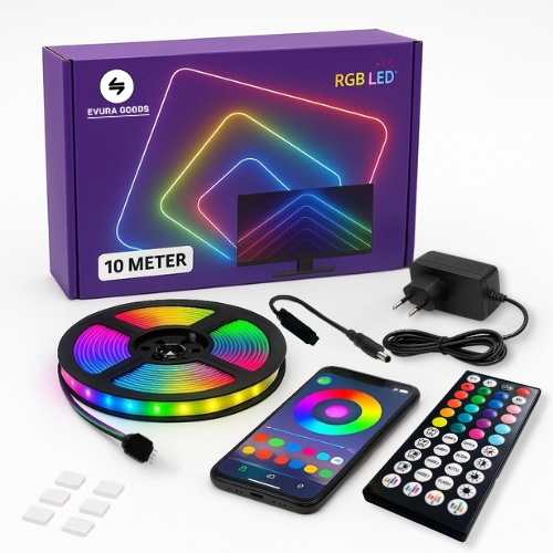 EvuraGoods 10m LED Strip – Slim, App-bediening met Timerfunctie & RGB Verlichting