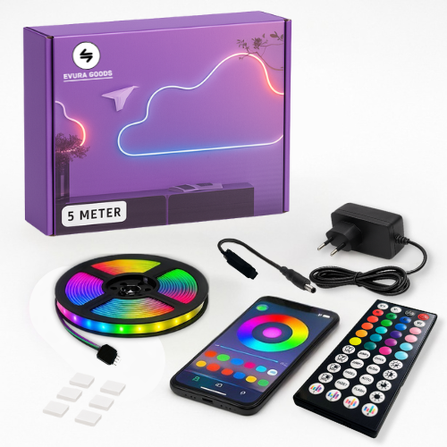 EvuraGoods 5m LED Strip – Slim, App-bediening met Timerfunctie & RGB Verlichting