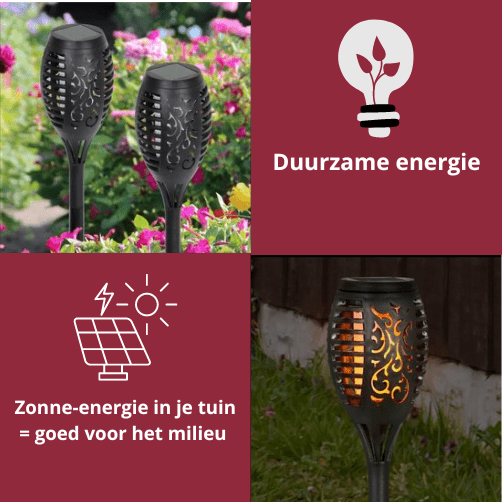 Solar Tuinfakkel Vlam – Set van 2 – Zonne-energie - Evura Goods